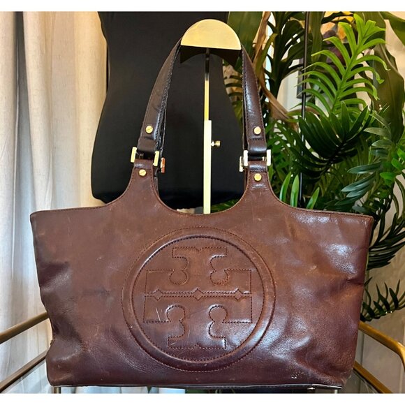 TORY BURCH DEEP BROWN LEATHER BOMBE SHOULDER BAG - Picture 1 of 10